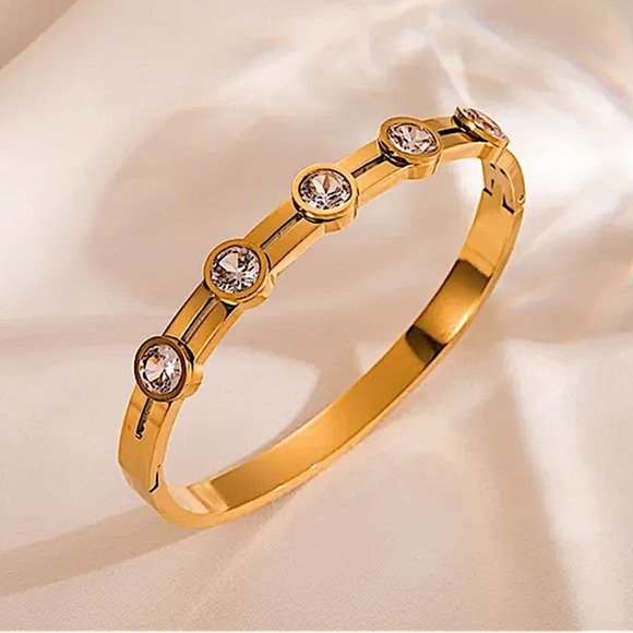 Gold Plated Zircon Bangle Bracelet - Picture 1 of 4